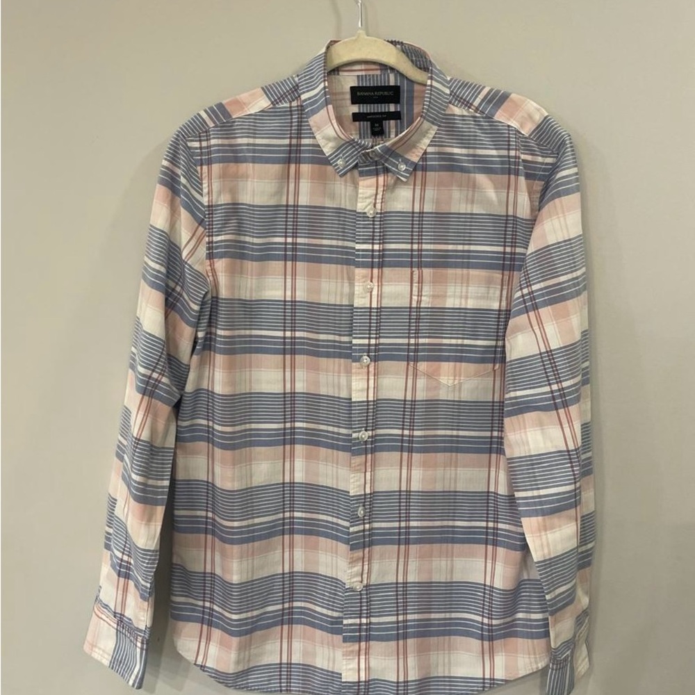 BANANA REPUBLIC Untucked Fit Plaid Button Down Shirt
